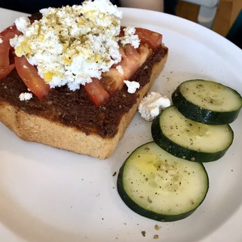 3 Little Figs - Feta toast-kalamata tapenade, tomatoes, olive oil, feta cheese & thick sour dough bread - Coffee & Tea Near Me - Somerville, Massachusetts