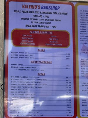 Menu photo 1 Valerio's Bake Shop National City, CA Menu photo 1 Valerio's Bake Shop National City, CA