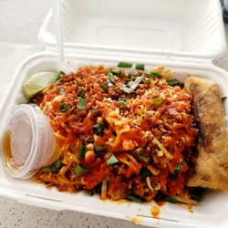 Pong's Poutine - Pong's Tues special, chicken pad thai. $13. Good portion. Made extra spicy as requested. Inc eggroll and drink