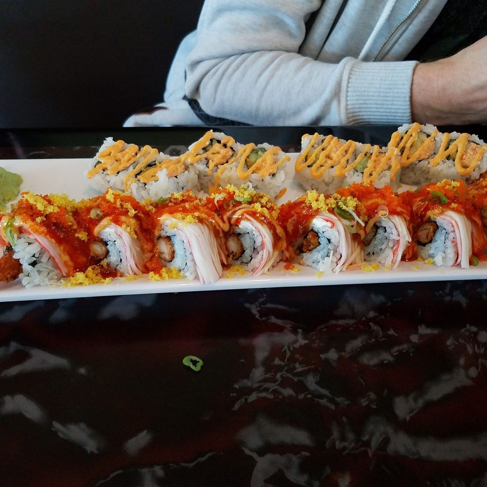 Sushi Don - Spicy shrimp in the back, mufasa in the front (relative to the camera) - Sushi Bars Near Me - Lafayette, Indiana Sushi Don - Spicy shrimp in the back, mufasa in the front (relative to the camera) - Sushi Bars Near Me - Lafayette, Indiana