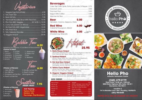Menu photo 1 Hello Pho Bremerton, WA