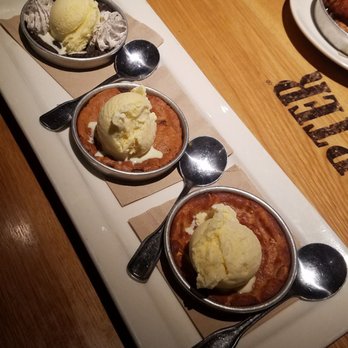 BJ's Restaurant & Brewhouse - In order from top to bottom: Cookies and Creme, Chocolate Chunk, and Peanut Butter. All topped with Vanilla bean ice cream. - Pizza Near Me - Lancaster, Pennsylvania