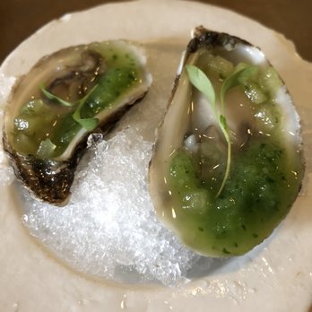 Uchiko Austin - Oyster with apple and cucumber - sauce was overpowering - Sushi Bars Near Me - Austin, Texas Uchiko Austin - Oyster with apple and cucumber - sauce was overpowering - Sushi Bars Near Me - Austin, Texas