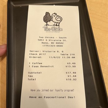 Two Chicks South - Receipt - Breakfast & Brunch Near Me - Reno, Nevada Two Chicks South - Receipt - Breakfast & Brunch Near Me - Reno, Nevada