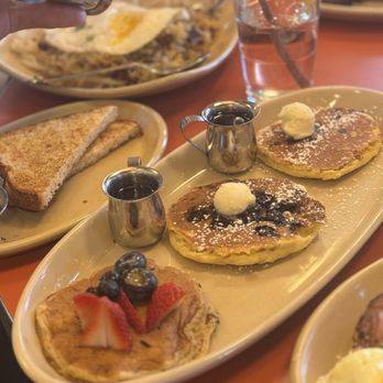 Snooze An A M Eatery - Pancake Flight Customized (Vegan Banana Bliss Pancakes, Blueberry Pancake, Chocolate Chip Pancake) - Breakfast & Brunch Near Me - Atlanta, Georgia Snooze An A M Eatery - Pancake Flight Customized (Vegan Banana Bliss Pancakes, Blueberry Pancake, Chocolate Chip Pancake) - Breakfast & Brunch Near Me - Atlanta, Georgia
