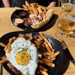 Poutine, beef dip sandwich Poutine, beef dip sandwich