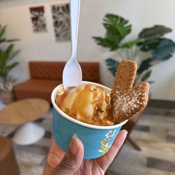 Double 3 - SCOOP ICE CREAM - In Cup : caramel with caramel and biscoff cookie toppings - Ice Cream & Frozen Yogurt Near Me - Placentia, California Double 3 - SCOOP ICE CREAM - In Cup : caramel with caramel and biscoff cookie toppings - Ice Cream & Frozen Yogurt Near Me - Placentia, California