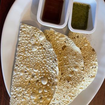 Norbu’s Himalayan Hut - Papad: chickpea wafer served with tamarind and mint chutney - Himalayan/Nepalese Near Me - Manitou Springs, Colorado