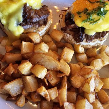 Ruby Red's BBQ - Brisket Benedict, potatoes without bell pepper, because I'm allergic, they were very accommodating. - Barbeque Near Me - La Habra, California