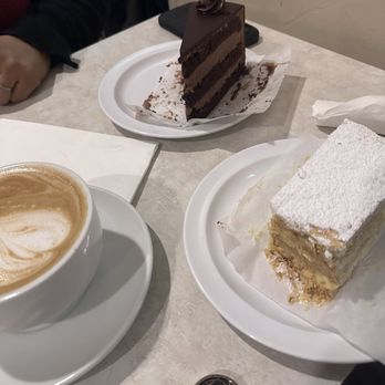 Elysee Bakery & Cafe - Napoleon, chocolate cake and latte with almond milk - Bakeries Near Me - Los Angeles, California Elysee Bakery & Cafe - Napoleon, chocolate cake and latte with almond milk - Bakeries Near Me - Los Angeles, California