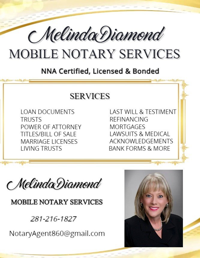 DIAMOND MOBILE NOTARY SERVICES 18831 Bene Vista Dr, Houston, Texas