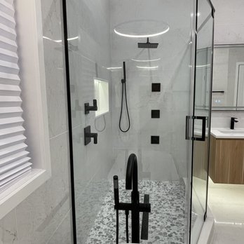 PFM Glass & Mirrors - 3 glass panels in matted black shower door - Windows Installation Near Me - Old Bridge, New Jersey