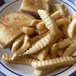 Ortega chicken sandwich with fries.