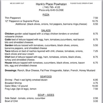Hank's Place - the menu of the restaurant - Bars Near Me - Powhatan Point, Ohio