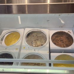 Ice cream selection: chocolate, moose tracks (vanilla, chocolate and peanut), mango sorbet, vanilla and more