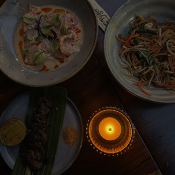 The Tyger - Papaya salad, salmon sashimi, Shaking Beef Skewers - Cocktail Bars Near Me - New York, New York