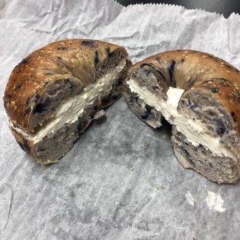 Big Apple Bagels - Blueberry with a good amount of cream cheese - Breakfast & Brunch Near Me - Lutz, Florida