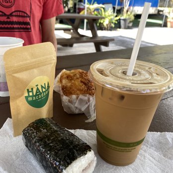 My Titas Cafe - Triple shot oat milk latte, musubi, coconut pineapple nut bread and macadamia nuts - Desserts Near Me - Hana, Hawaii My Titas Cafe - Triple shot oat milk latte, musubi, coconut pineapple nut bread and macadamia nuts - Desserts Near Me - Hana, Hawaii