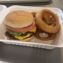 B&K Mentone - Double cheeseburger with onion rings