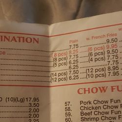 Li's Wok - Portion of menu where I ordered a half of chicken with shrimp fried rice for $10.75 which came to $11.68 with tax at 8.63%.