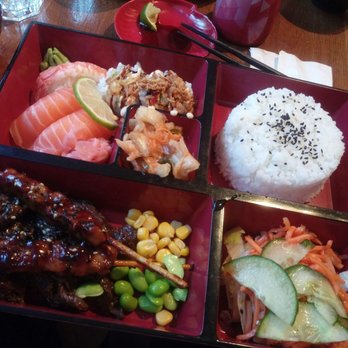 Shengdian Sushi - Mixed bowl with sushi, rice, beef, kimchi and salad. - Sushi Bars Near Me - Stockholm, Alberta