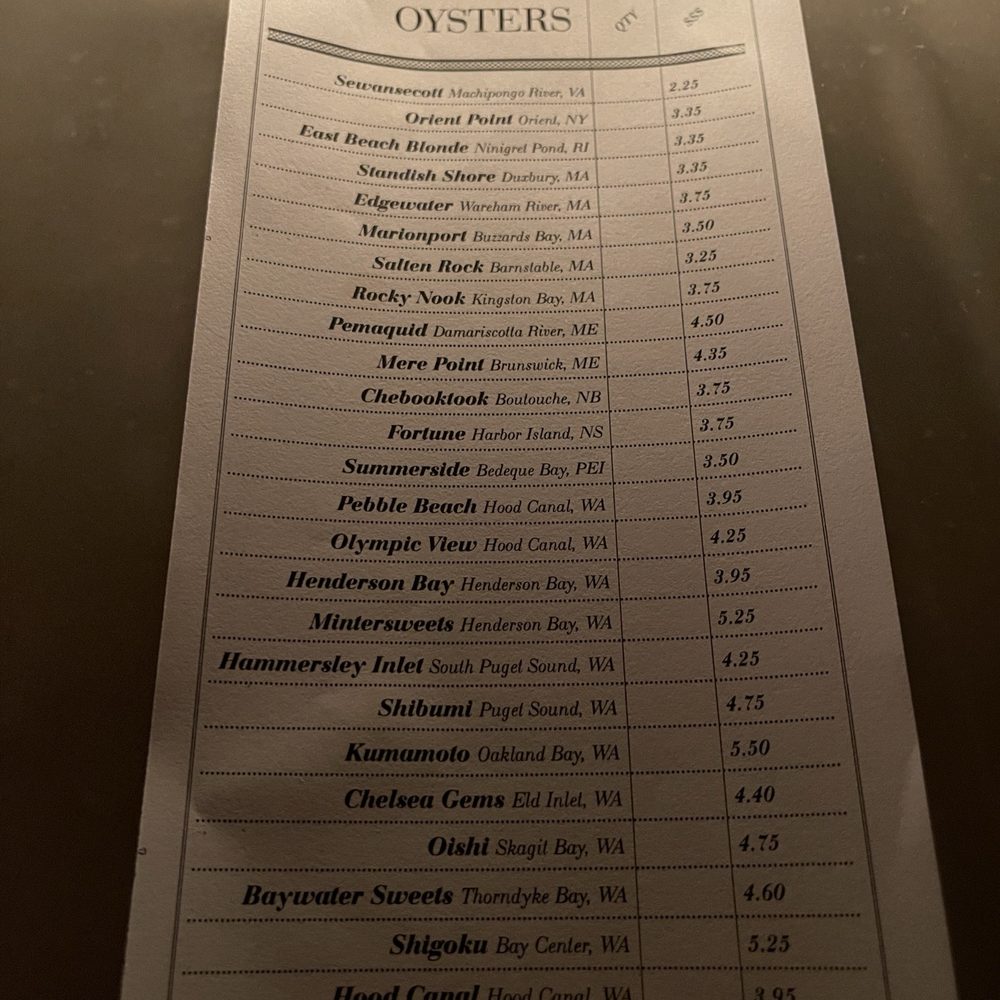 Maison Premiere - Oyster list. - Seafood Near Me - Brooklyn, New York Maison Premiere - Oyster list. - Seafood Near Me - Brooklyn, New York