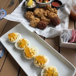 Deviled eggs and fried oysters