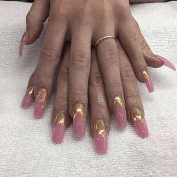 AP Nails - This is the finished set she did a ombré pink & white powder gel acrylic with unicorn. - Nail Salons Near Me - Long Beach, California
