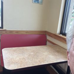 Chicken crumbs on every table.