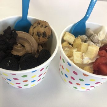 Froyo Freeze - Chocolate with brownie crumbs and Oreo with a cookie. Cheese cake with cheese cake bites. Strawberries and cookie dough bites - Ice Cream & Frozen Yogurt Near Me - Harbor City, California