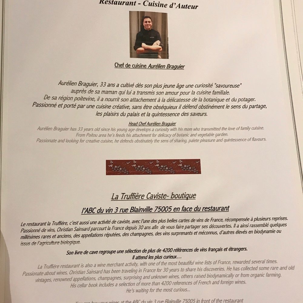 La Truffière - Carte - French Near Me - Paris, 75 La Truffière - Carte - French Near Me - Paris, 75