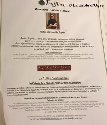 Menu photo 4 La Truffière Paris, 75 Menu photo 4 La Truffière Paris, 75