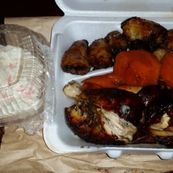 D&d Diner Coffee Shop Pollos a La Brasa - Very pricey & they are cheap w/the food! This meal cost $17 for half chicken, 3 yams, small crab salad & a few sweet plantains