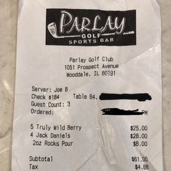 Parlay Bar 390 - Beware of additional fees added in Parlay Golf Sports bar area.