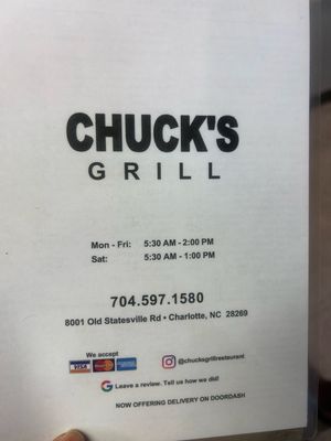 Menu photo 1 Chuck's Grill Charlotte, NC Menu photo 1 Chuck's Grill Charlotte, NC