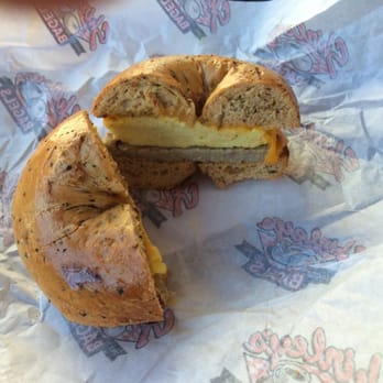 Shirley's Bagels - Egg cheese with turkey sausage on a Sundried tomato bagel. - Bagels Near Me - Laguna Beach, California Shirley's Bagels - Egg cheese with turkey sausage on a Sundried tomato bagel. - Bagels Near Me - Laguna Beach, California