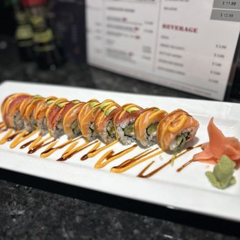 Moida Sushi - Ruby Roll- salmon and tuna on the outside... shrimp on the inside- good - Sushi Bars Near Me - Roswell, Georgia