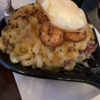 The Backyard - OG Mac with shrimp & a fried egg - American Near Me - Seabrook, Texas The Backyard - OG Mac with shrimp & a fried egg - American Near Me - Seabrook, Texas
