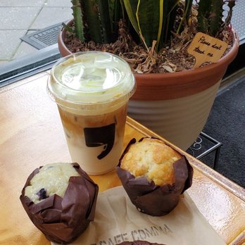 Cafe Comma - This morning I'm trying the Pistachio Creme latte and few muffins. Banana nut, Blueberry and Double Chocolate cookies - Coffee & Tea Near Me - Atlanta, Georgia Cafe Comma - This morning I'm trying the Pistachio Creme latte and few muffins. Banana nut, Blueberry and Double Chocolate cookies - Coffee & Tea Near Me - Atlanta, Georgia