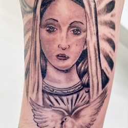 After Hours Tattoo - Virgin Mary and Holy Spirit (still healing a little bit a week later)