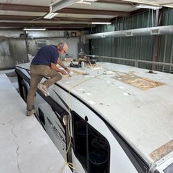 Hwy 29 Rv Rescue - Tons of prep work, stripping most everything of the roof, in preparation for the spray polyurea. Probably the most important part.