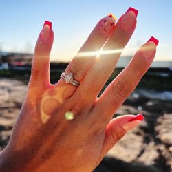 Esta Nail Spa - Red French tip, hearts, Valentine's Day inspo