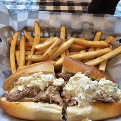 Rivalry Cafe - Pork sandwich with fries.