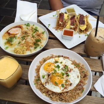 Onefold - Bacon fried rice, congee, tacos with freshly squeezed OJ and Vietnamese ice coffee! All AMAZING!! - Breakfast & Brunch Near Me - Denver, Colorado Onefold - Bacon fried rice, congee, tacos with freshly squeezed OJ and Vietnamese ice coffee! All AMAZING!! - Breakfast & Brunch Near Me - Denver, Colorado