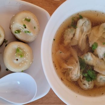 Sang-Ji Fried Bao - Left - original sang-ji Right - spinach Enoki mushroom wonton soup - Dumplings Near Me - Toronto, Ontario Sang-Ji Fried Bao - Left - original sang-ji Right - spinach Enoki mushroom wonton soup - Dumplings Near Me - Toronto, Ontario