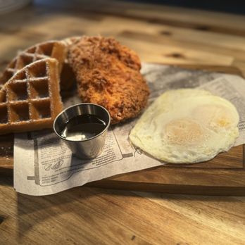 Table Cafe - Chicken and waffles with hot honey and over medium eggs - Cafes Near Me - Andrews, Texas Table Cafe - Chicken and waffles with hot honey and over medium eggs - Cafes Near Me - Andrews, Texas