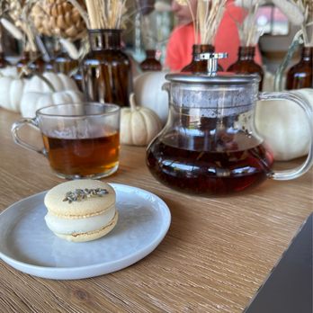 Lele Cake - Lavender-Black Currant Macaron and Earl Grey Tea Pot - Coffee & Tea Near Me - Los Gatos, California Lele Cake - Lavender-Black Currant Macaron and Earl Grey Tea Pot - Coffee & Tea Near Me - Los Gatos, California