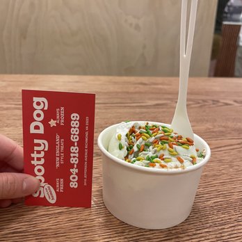 Spotty Dog Ice Cream - Size of single scoop - Ice Cream & Frozen Yogurt Near Me - Richmond, Virginia Spotty Dog Ice Cream - Size of single scoop - Ice Cream & Frozen Yogurt Near Me - Richmond, Virginia