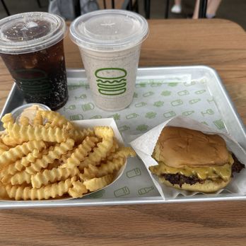 Shake Shack Morrisville - Cheeseburger with side of ShackSauce, Fries, soft drink, Cookies and Cream Shake (May 2026). - Fast Food Near Me - Morrisville, North Carolina