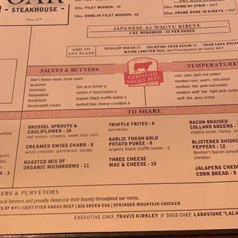 Oak Steakhouse - Menu - New American Near Me - Alpharetta, Georgia